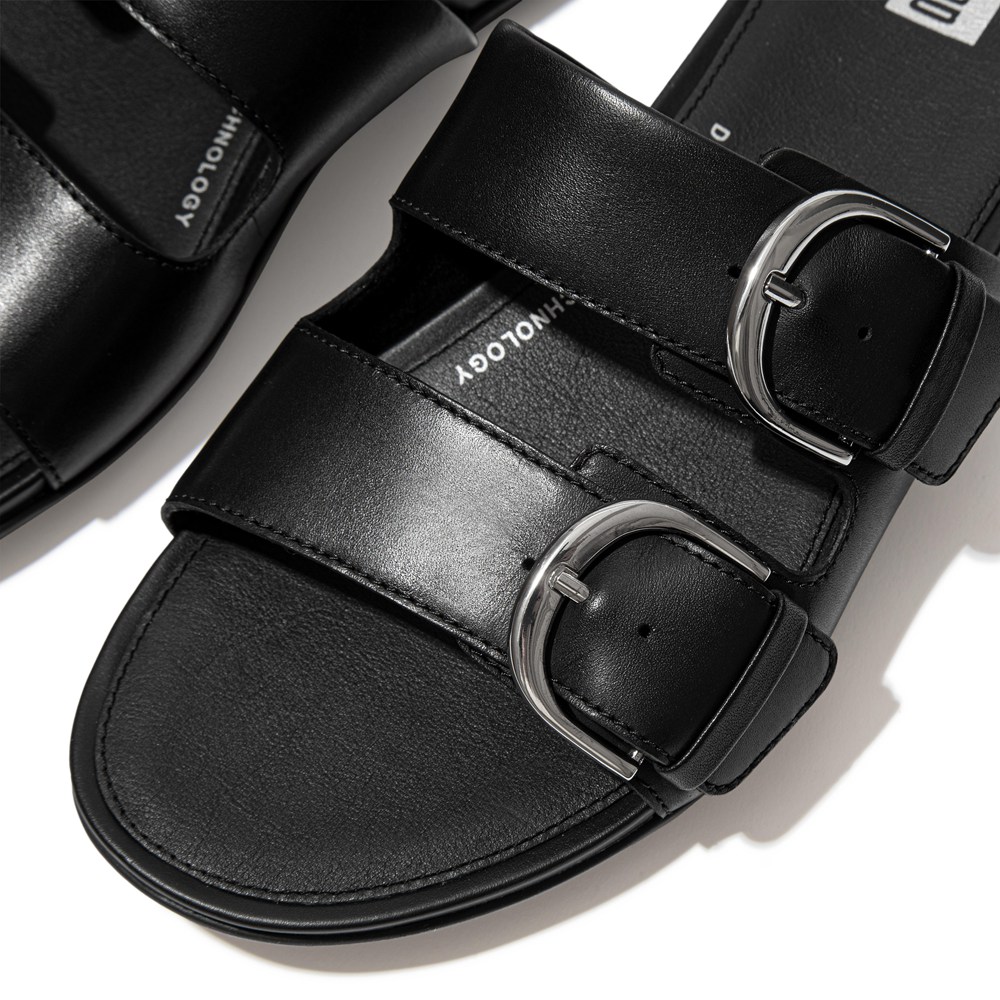 Fitflop Womens Slides Black - Gracie Buckle Leather - 20SDEZJTW